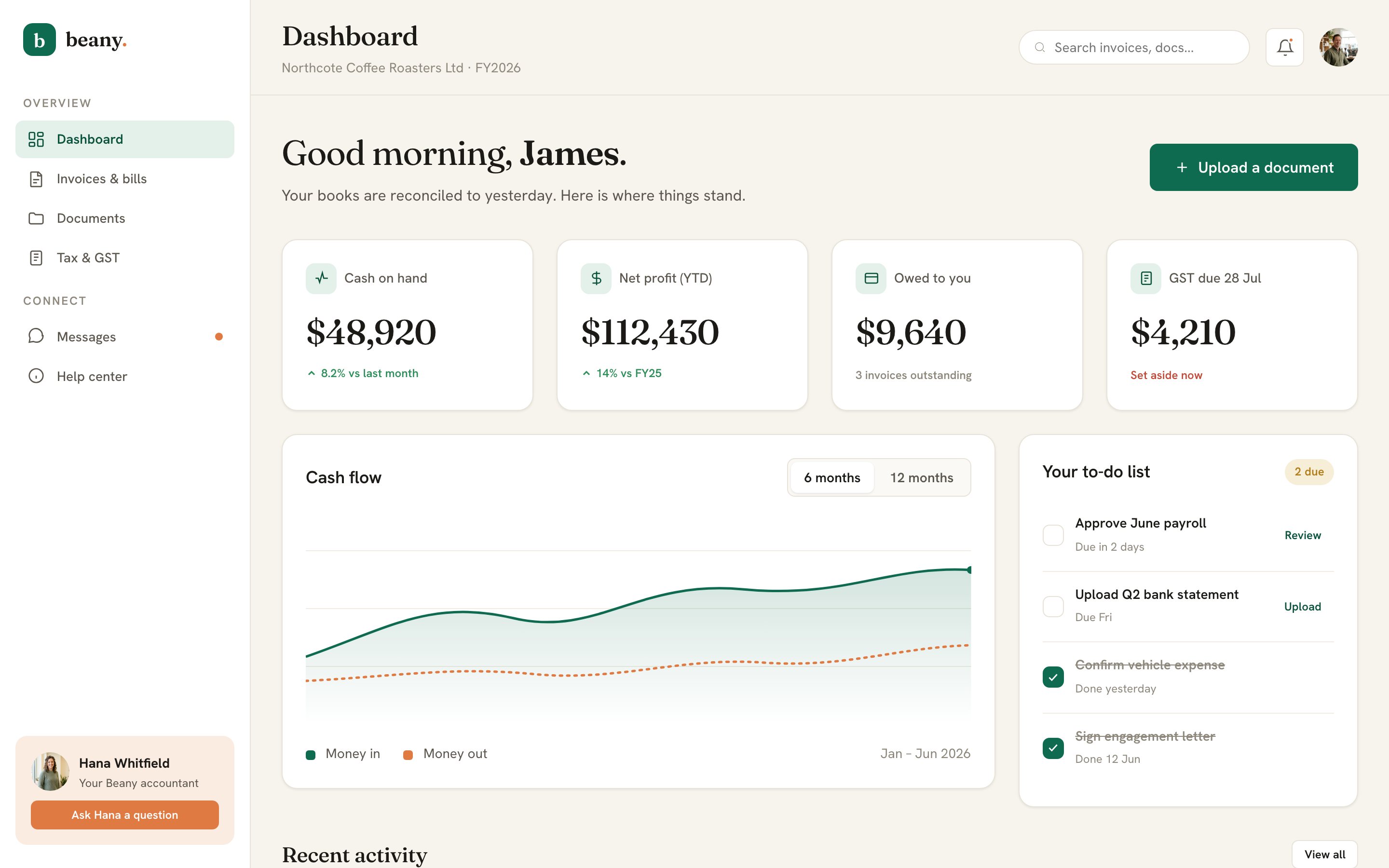 Beany - cloud accounting client portal UI and design system