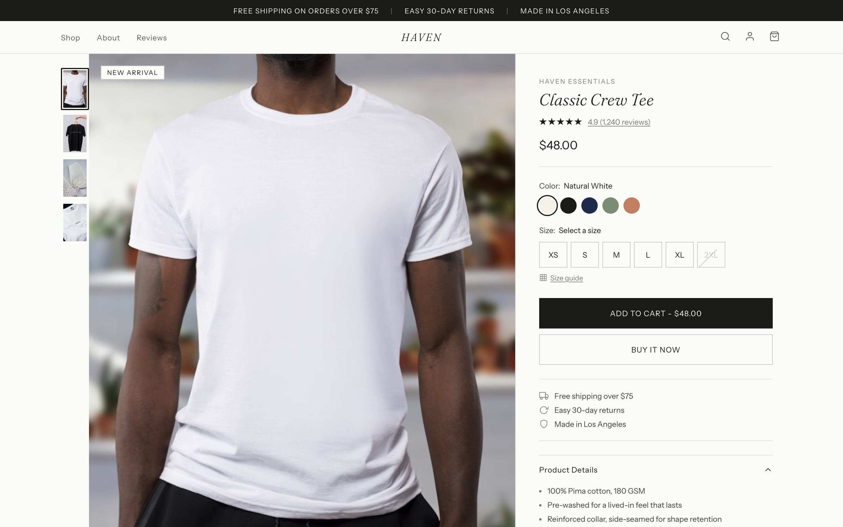 HAVEN Classic Crew Tee - Shopify product page